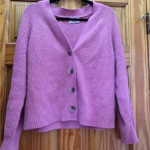 Pink V-Neck Button-Up Women's Sweater